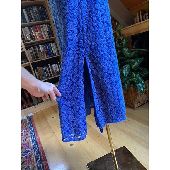 Crochet Eyelet Dress Halter Midi Blue - Picture 5 of 9
